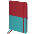 Блокнот А5 (148х218 мм), BRAUBERG DUO, под кожу с резинкой 80 л, клетка, красный/бирюзовый, 113431 (арт. 113431)