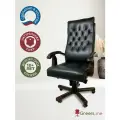 Офисное кресло руководителя компьютерное Берн, мягкий подлокотник, кожаное, дерево, черное