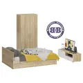 Спальня Стандарт 3-1400, цвет дуб сонома/фасады ТВ тумбы МДФ белый глянец, сп. м. 1400х2000 мм, без матраса, основание есть