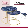 Комплект журнальных кофейных приставных столиков Tango 2 шт закаленное стекло темно-синий с ножками матовое золото
