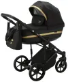Коляска универсальная Adamex RIMINI LUX 2 в 1, RI-24 - черная с золотыми блестками, черная кожа, золотая вставка