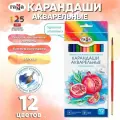Карандаши акварельные Гамма Классические, 12цв, шестигранные, заточен, с кистью, картон. упак, европодвес