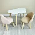 Стол детский Облако белый + 2 мягких Стула розовый и бежевый от DimDomKids, ножки из дерева