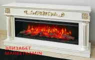 Электрокамин MARKETKAMIN ELIZABETH (Элизабет белая эмаль с золотом) Очаг с пылающими поленьями 50 дюймов. Габариты (ШxВxГ)1700x850x350 мм