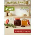 Банки стеклянные Кубик 250 мл - набор 24 шт, для консервирования и сыпучих продуктов, с красными крышками твист-офф