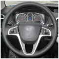 Накладка из натуральной кожи Кожа рулит на руль Hyundai Solaris I (2011-2017), i20 (2008-2014), черная, для руля без штатной накладки