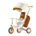 Детский складной трехколесный велосипед трасформер 9 в 1с родительской ручкой NITRO BubaGo бело-коричневый