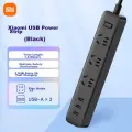 Xiaomi (MI) Mijia USB Power Strip/Extension Cord/Power Bar/3 USB Ports + 3 Outlets, Master Switch, 1.8 Meters Long, Black
