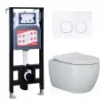Комплект 3 в 1 инсталляция ESBANO FRAM + Унитаз подвесной Ceramica Nova Play CN3001 + кнопка белая