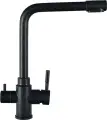 Смеситель для кухни Wisent W4355-3-22 с краном для питьевой воды, с поворотным изливом, черный, матовый, однорычажный, нержавеющая сталь, с керамическим картриджем