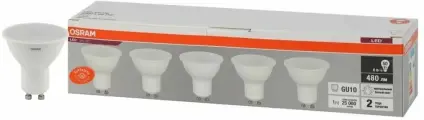 5шт/уп. Лампа LED Софит 6Вт 220-240V GU10 PAR16 480Лм 4000К Угол 110 град. D-50mm L-54mm (ECO35)OSRAM, уп. 1шт