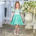 Платье ТЕХНОТКАНЬ Нарядное пышное платье на девочку, размер 30, зеленый