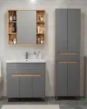 Шкаф-пенал напольно/подвесной SanStar Модена 50 для ванной комнаты, дуб вотан, графит софт