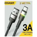 Кабель зарядный Essager 3А USB Type C с индикатором 2 метра