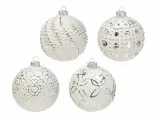 Набор ёлочных шаров, стекло, серебряный с белым, 8 см (упаковка 12 шт.), Koopman International