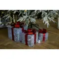 Декоративные новогодние коробки с подсветкой Серебро 25*25, 20*20*, 15*15 см, 3 шт.