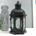 Металлический подсвечник-фонарь на 1 свечу Цветущие вензеля, стекло, d=10 см, чёрный, 13.5x15x29 см