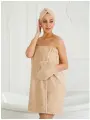 Набор для бани и сауны женский махровый BIO-TEXTILES бежевый S-L (70*120) накидка парео, чалма, варежка