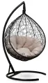 Подвесное кресло-кокон SEVILLA VERDE VELOUR черный + каркас (бежевая подушка, искусственный велюр)