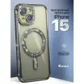 Чехол на iPhone 15 MagSafe со стразами, серебристый