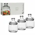 Банка для сыпучих продуктов, с крышкой, комплект 3 штуки, 500 мл, стекло, PASABAHCE чешни, фирменная подарочная упаковка, 97424, 601269
