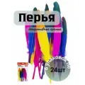 6шт, Перья для творчества декоративные прямые 24 шт, 6 цветов, 10-15 см двухцветные, ассорти (661381)
