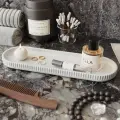 Подставка в ванную, декоративный поднос, органайзер для косметики и мелочей Chloe M, 36x11 см, бетон, белый глянцевый