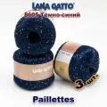 Пряжа Lana Gatto Paillettes// пряжа для вязания с пайетками// Полиэстер: 100% Цвет: 8605, Темно-синий (3 мотка)