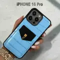 Голубой чехол на iPhone 16 Pro с картхолдером