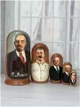 Матрешка деревянная Президенты России и СССР Ленин, Сталин, Горбаче, Ельцин, Путин. Русский сувенир 5 мест 18 см Орнамент