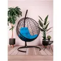 Подвесное кресло M-group круг с ротангом чёрное голубая подушка