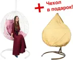 Подвесное кресло Bigarden Kokos, из ротанга, с подушкой, цвет белый/розовый