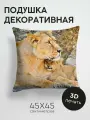 Подушка декоративная, 45x45см / Животные / лев / львица / пара / детеныш