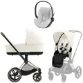 Детская универсальная коляска Cybex Priam IV Rosegold, Off White 3в1, автокресло Cloud T Plus Platinum White, до 4 лет