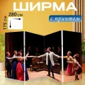 Ширма музыкантам Сцена из классического театра, где музыка и драма переплетаются, с использованием масла и яркой палитры перегородка для зонирования комнаты с принтом 280x175 см. на холсте