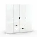 Шкаф четырехстворчатый с ящиками и штангой Есэндвич Grand 3 Лаворо 180х55х200 см (Белый/Белый глянец)
