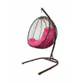 Подвесное кресло капля складная, с ротангом коричневое, красная подушка