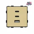 Механизм розетки (без рамки) 3Usb C+C+A, быстрая зарядка 65Вт, цвет золотой