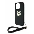 DKNY для iPhone 16 Pro Max чехол PU Stack metal logo Hard + Hand strap Black
