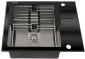 FABIA PROFI Мойка врезная 60х50см универс. Чёрное стекло (8мм) и нержавеющая сталь+сифон+корзина 9502