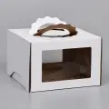 Коробка под торт 3 окна, с ручками, белая, 30×30×20 см