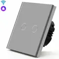 Cенсорный Wi-Fi выключатель с Алисой, 2 клавиши 1 пост, (2G) стекло 86х86мм цвет серый