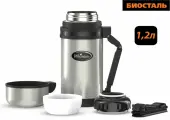 Термос биосталь NG-1200-1, 1.2 л, высота 26 см, серебристый/серый, черный