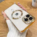 Прозрачный чехол для iPhone 16 Pro, глянцевый, с магнитным креплением, TPU, золотистый