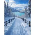 Алмазная мозаика на подрамнике 40x50 см. BoomBoomShop. Зимний путь к лазурному озеру