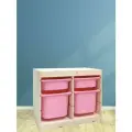 Деревянный стеллаж труфаст 63х44х52 с розовыми (2+2 шт) контейнерами