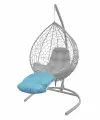 Подставка для ног на кресло подвесное, с ротангом белое, голубая подушка