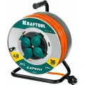 Удлинитель KRAFTOOL 30M, 4000W на стальной катушке силовой, ПВС3х2.5, IP44