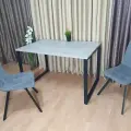 Кухонный стол лофт 120*80 см. Бетон светлый. Черные ножки