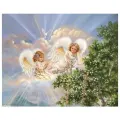 Алмазная мозаика на подрамнике/ Картина страз Ангелы на облаке 50х65 , сложность 5, цветов 20, Komas